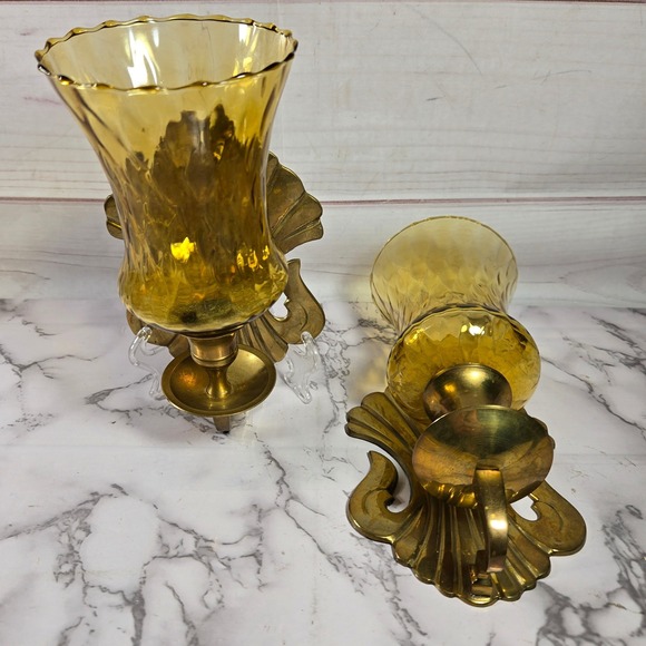 Brass Candle Sconces Set of 3 - Hollywood Regency Gold Toned India - Picture 1 of 10